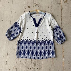 Everly Silky Crepe Geometric Blouse 3/4 Sleeves SM